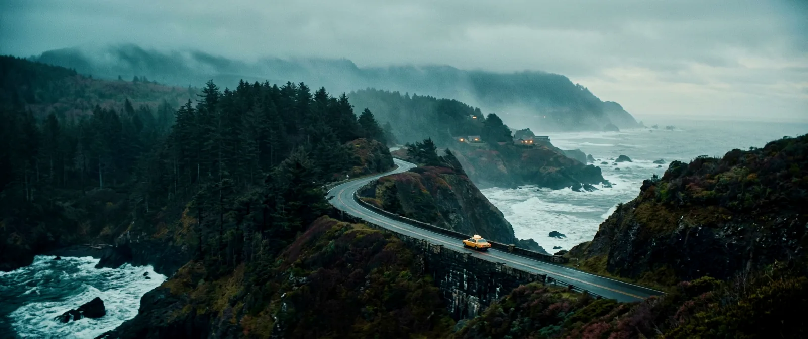 Fog, coastal cliffs, a lone road — the mystical atmosphere of the project